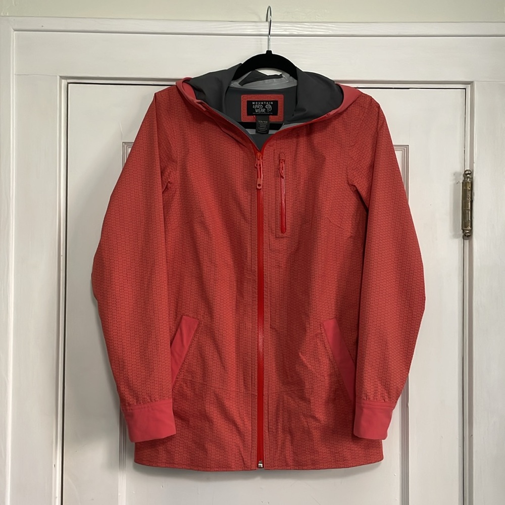 Women's Mountain Hardwear Bright Coral Zip Up Waterproof Jacket In X-Small